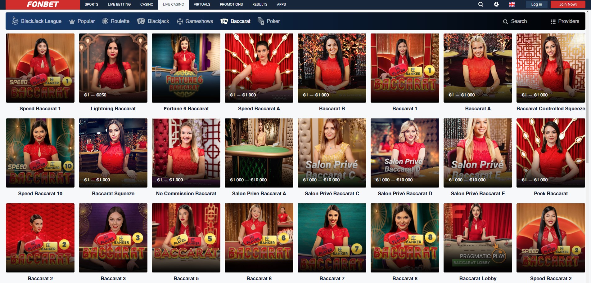 fonbet kazino Live Baccarat